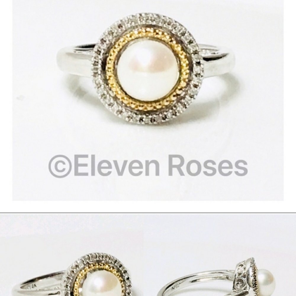 Alwand Vahan Sterling 14k Pearl Diamond Halo Ring